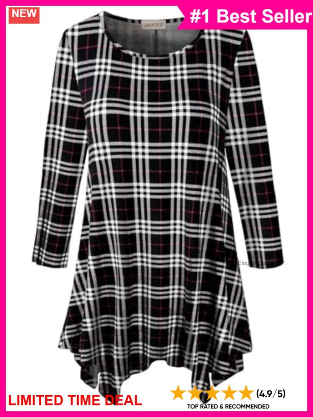 Womens Tunic Top 3/4 Sleeve Round Neck Pullover Loose Fit Flowy Shirt